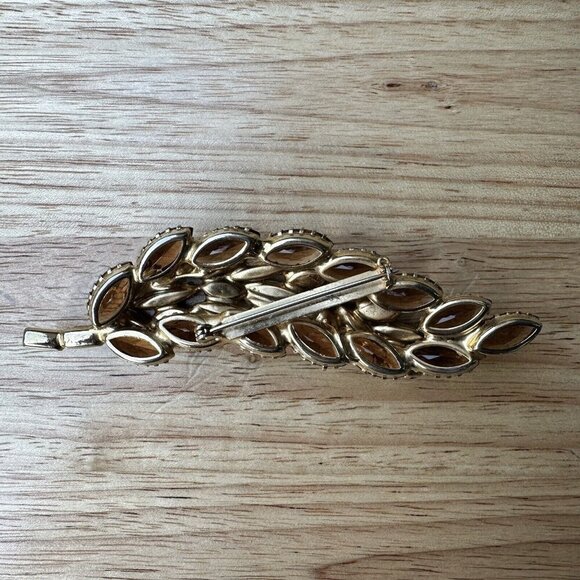 VTG Statement‎ Earrings 1.75" Match 4" Brooch AB Rhinestone Topaz Glass Navettes - Picture 7 of 9